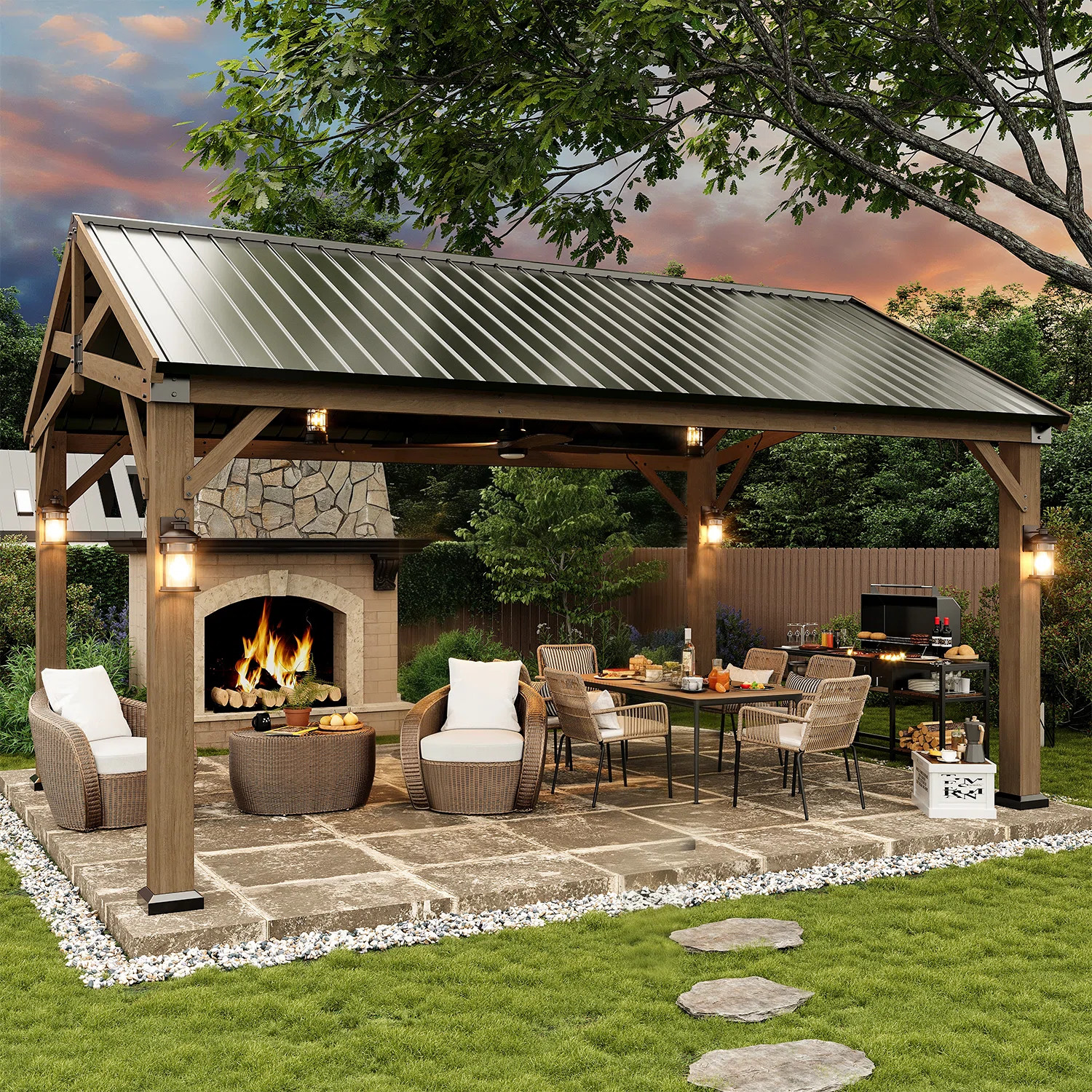 Jolydale Soild Wood Frame Hardtop Gazebo With Galvanized Steel Peak Roof, Suitable For Patios, La... | Wayfair North America