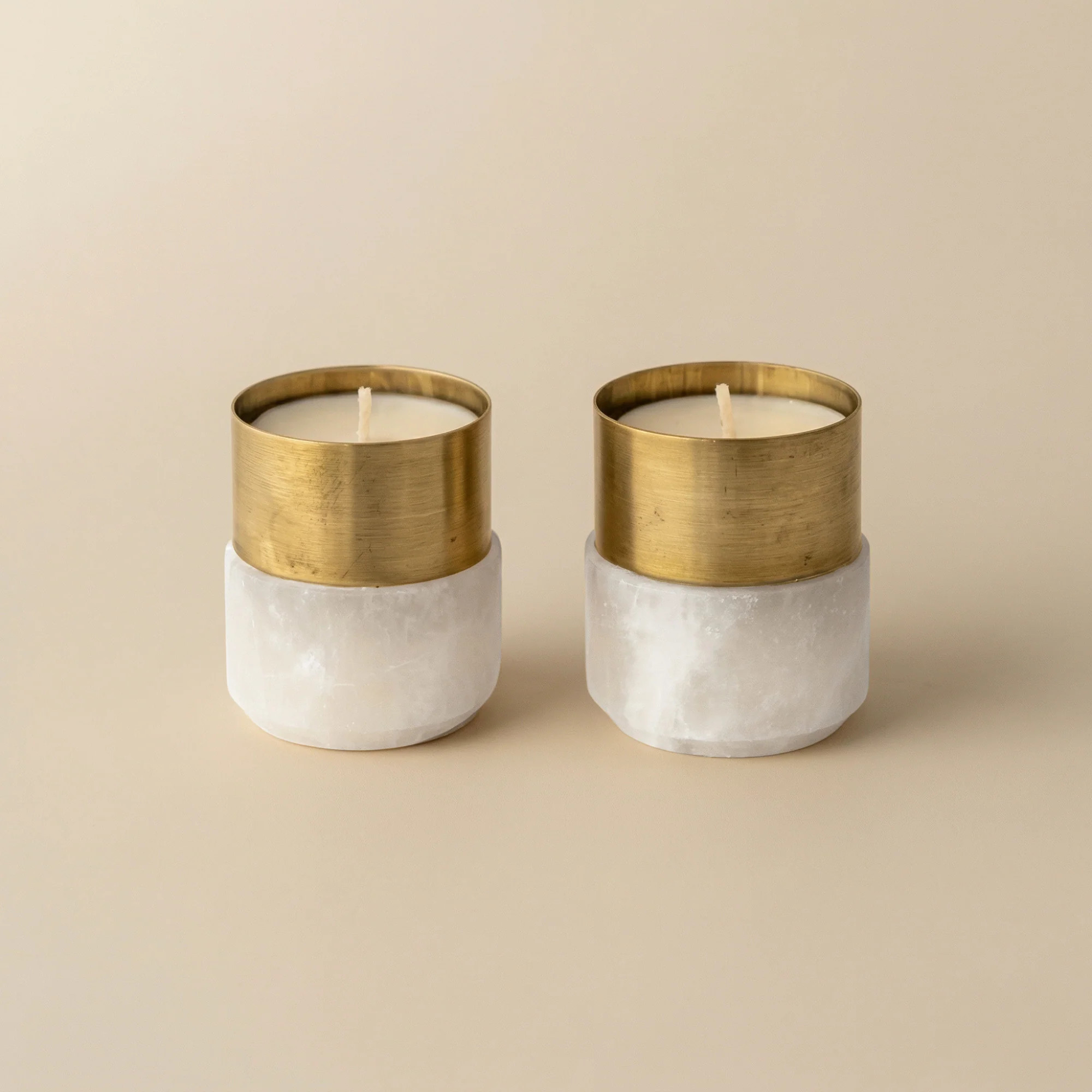 Alabaster and Brass Tealight Candle Holders | Cove Home