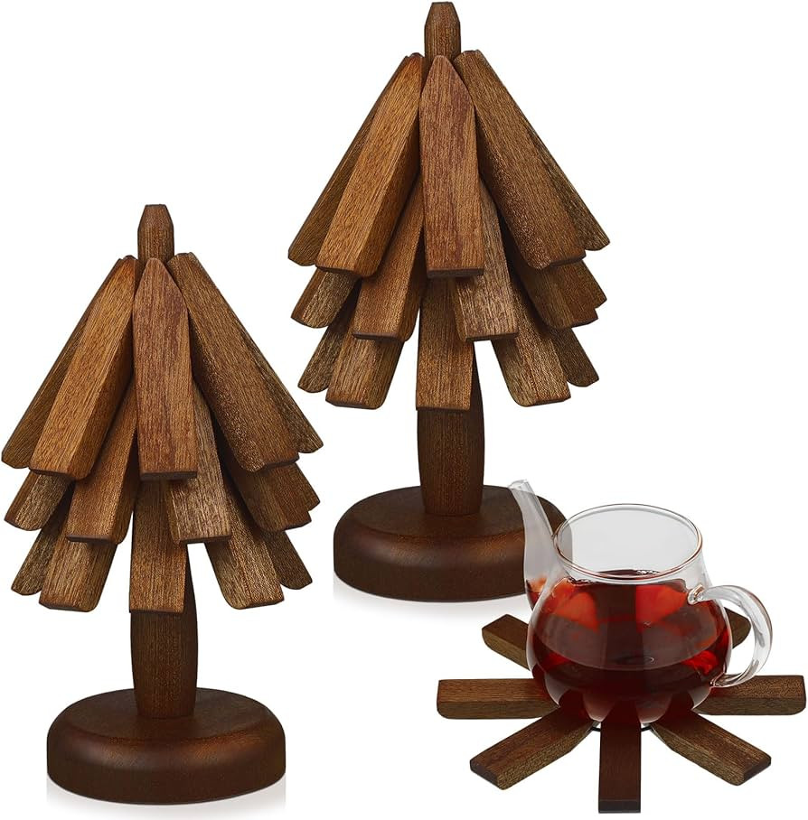 Suzile 2 Set Wooden Trivets for Hot Dishes Tree Shape Trivet Set Wood Table Mat Tree Design Trive... | Amazon (US)