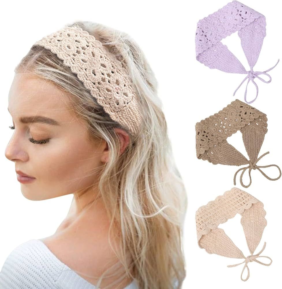 HAIMEIKANG Hippie Hair Bandanas Headbands for Women Boho Headband Knit Hair Bands Floral Head Wra... | Amazon (US)