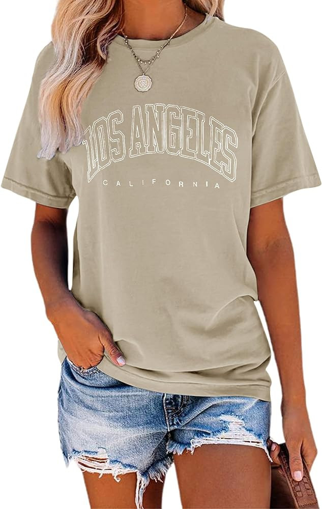 TAKEYAL Women Los Angeles Graphic T Shirts California Letter Print Short Sleeve Tee Loose Casual ... | Amazon (US)