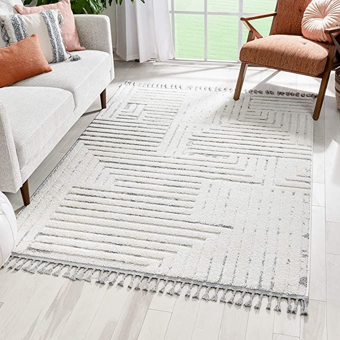 Well Woven Jessa Cream Grey | Abstract Squares High-Lo Textured | Geometric Pattern Area Rug 5x7 ... | Amazon (US)