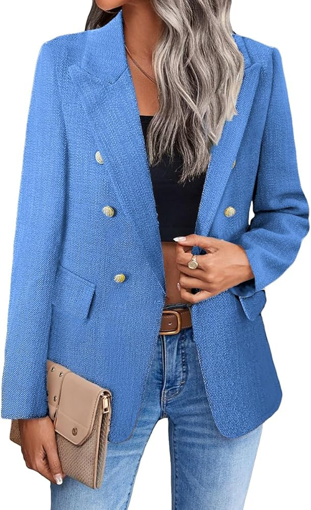 Womens Casual Blazer 2024 Spring Open Front Business Work Tweed Plaid Jacket Suit Pocket (S-XXL) | Amazon (US)