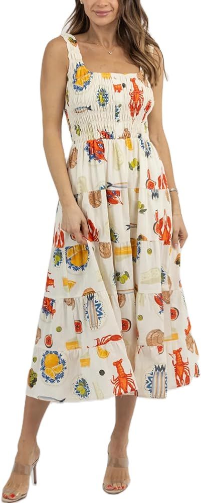 Women Cute Tapas Fruit Maxi Dress Spaghetti Strap Floral Midi Slip Dress Backless Sundress | Amazon (US)