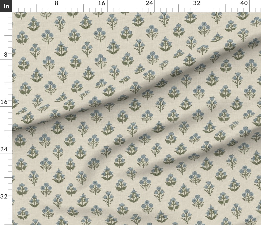 Mughal-block print-flowers-neutral-French country texture small sage green Fabric | Spoonflower | Spoonflower