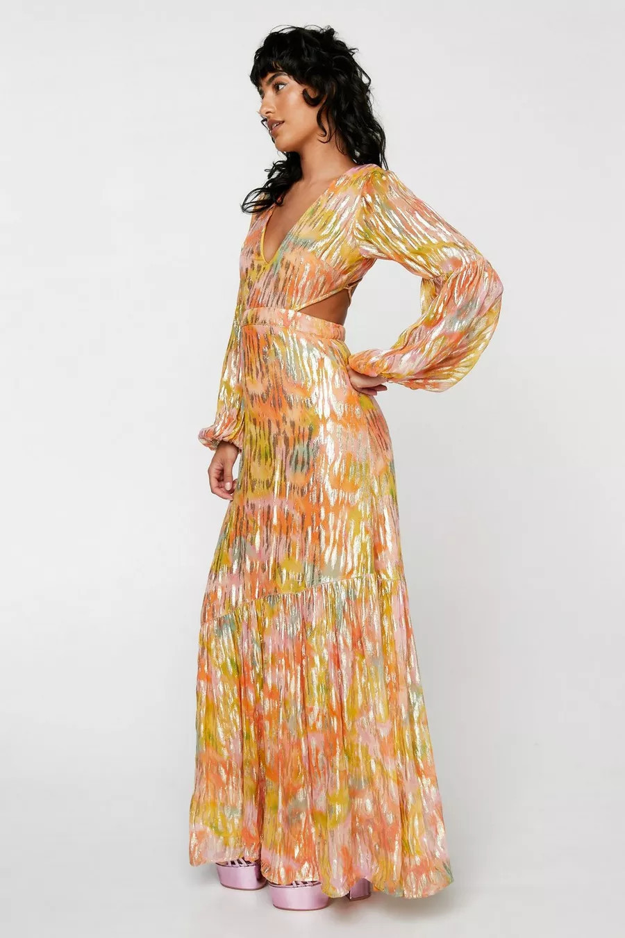 Metallic Blurred Floral Open Back Maxi Dress | Nasty Gal (US)