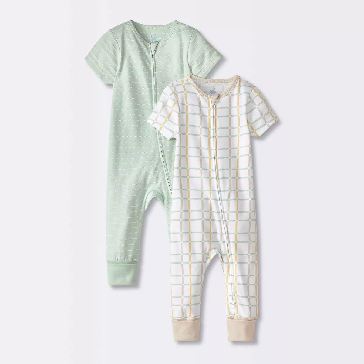 Baby 2pk Striped Grid Adjustable Cuff Romper - Cloud Island™ Mint Green | Target