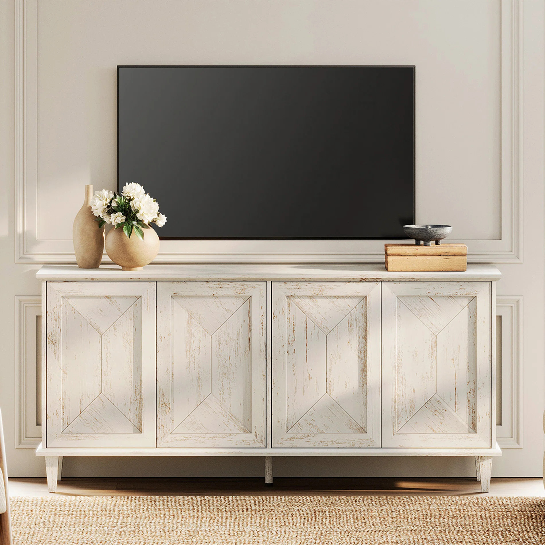 65" Modern Farmhouse TV Stand With Handcrafted Patchwork Doors For 55-75" Tvs, Entertainment Cent... | Wayfair North America