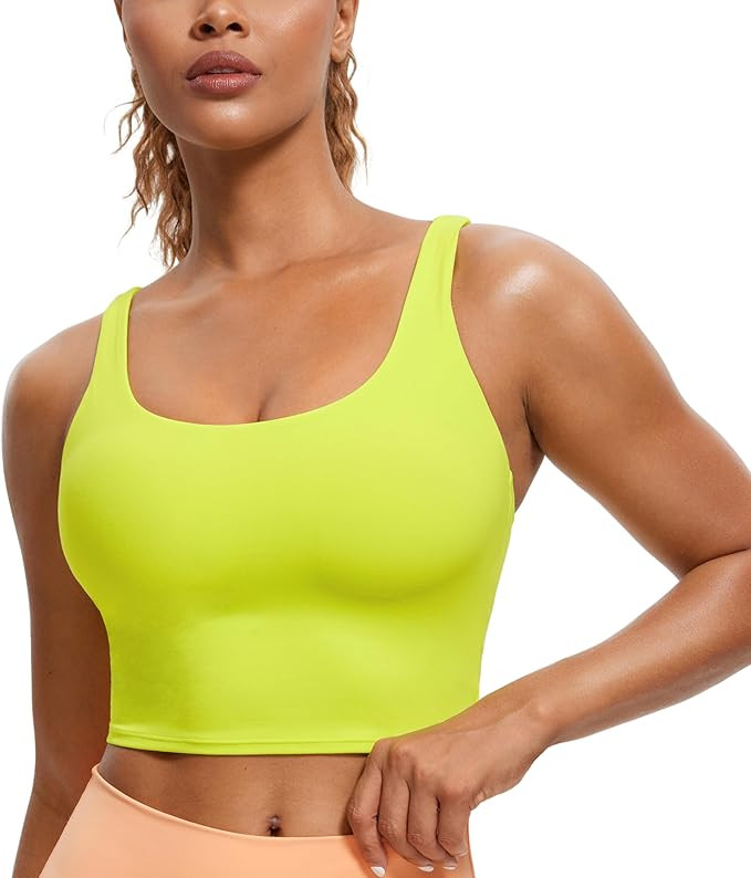 CRZ YOGA Womens Butterluxe Strappy Longline Sports Bra - Padded Criss Cross Yoga Workout Crop Tan... | Amazon (US)