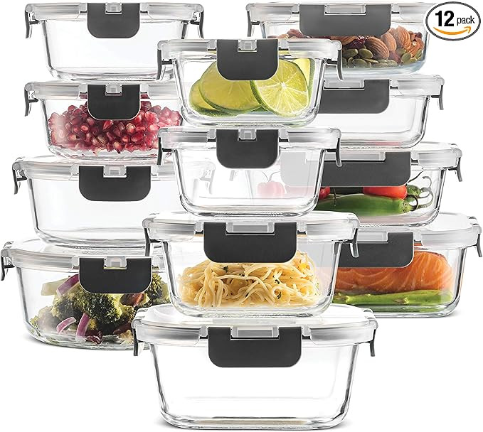 FineDine 24-Piece Superior Glass Food Storage Containers Set - Newly Innovated Hinged Locking lid... | Amazon (US)