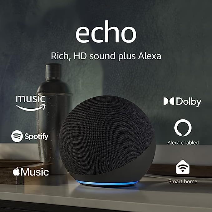 Echo (4th Gen) | Spherical design with rich sound, smart home hub, and Alexa | Charcoal | Amazon (US)