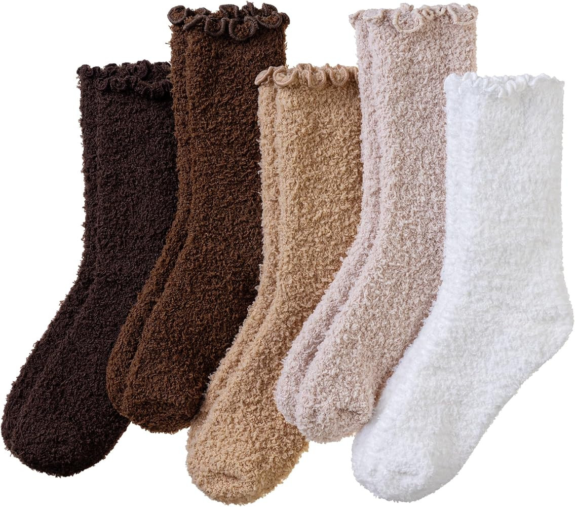 Eocom Womens Fuzzy Ruffle Socks Slipper Fluffy Cozy Frilly Soft Plush Warm Winter Thick Crew Sock... | Amazon (US)