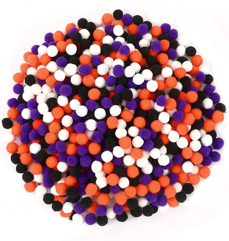SEPGLITTER Halloween Pom Poms Balls, 1000Pcs 1 cm/0.4 inch Color Black Orange Purple White Pom Po... | Amazon (US)