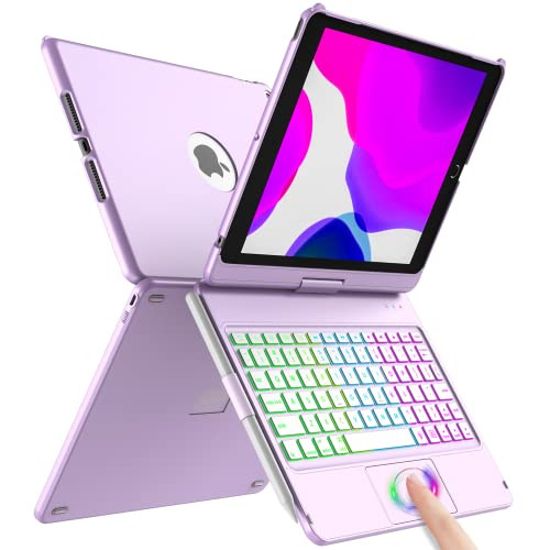 Touch Keyboard Case for iPad 9th Generation (10.2", 2021), 10 Color Backlight, 360° Slim Cover, Bluetooth Keyboard with Pencil Holder, Compatible with iPad 8th Gen 2020, 7th Gen 2019, Light Purple | Amazon (US)