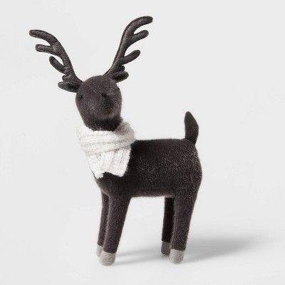 Black Fabric Deer with White Scarf Decorative Figurine - Wondershop&#8482; | Target