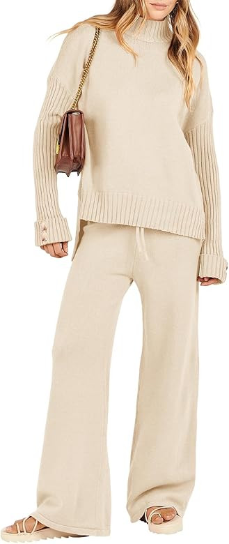 Caracilia Womens Two Piece Outfits Knit Sweater Sets 2 Piece Jogger Set Loungewear Casual Wide Le... | Amazon (US)