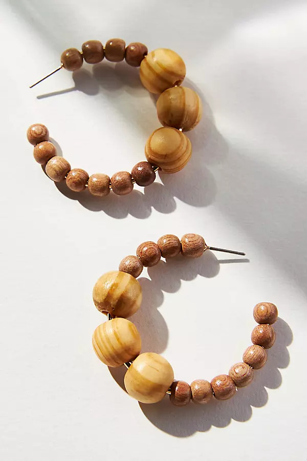 Dannijo Chiara Wooden Beaded Hoop Earrings By Dannijo in Brown | Anthropologie (US)