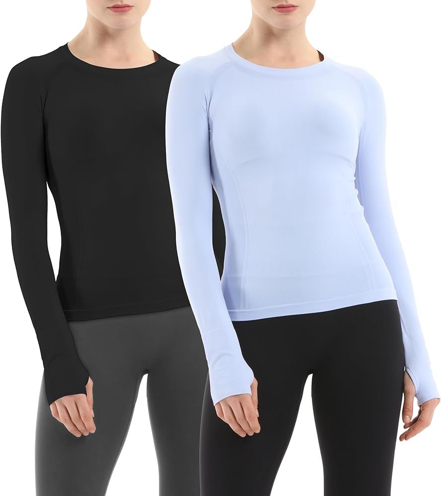 MathCat Seamless Workout Shirts for Women Long Sleeve Yoga Running Shirt Breathable Athletic Tops... | Amazon (US)