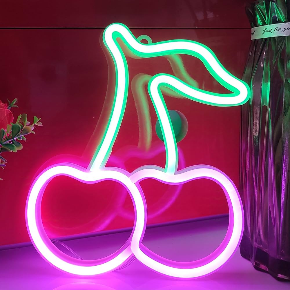 JYWJ Cherry Neon Sign,USB or 3-AA Battery Powered Neon Light,LED Table Decoration,Bedroom Wall De... | Amazon (US)