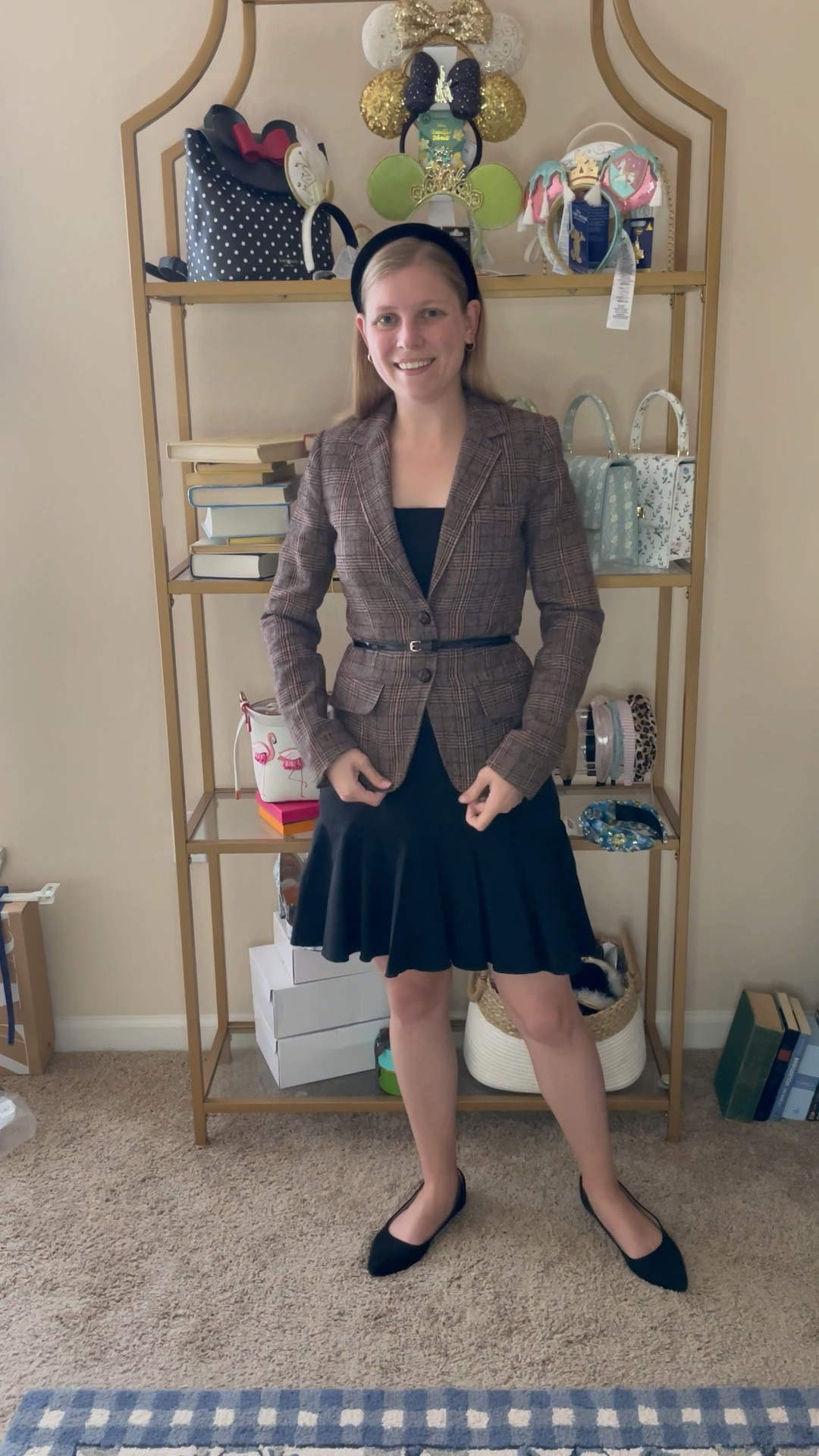 How to style a little black dress for fall. Layer a tweed plaid blazer with a skinny belt for a chic, equestrian look  

#LTKstyletip #LTKSeasonal