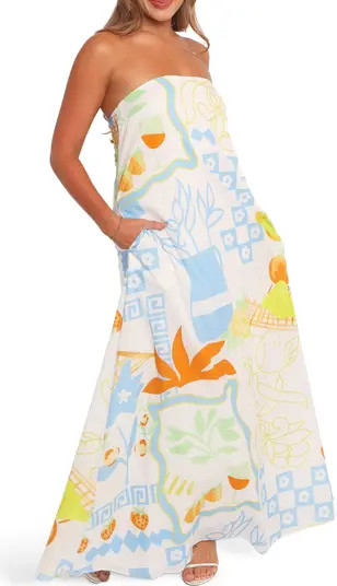 Kaelani Printed Strapless Cotton Maxi Dress | Nordstrom