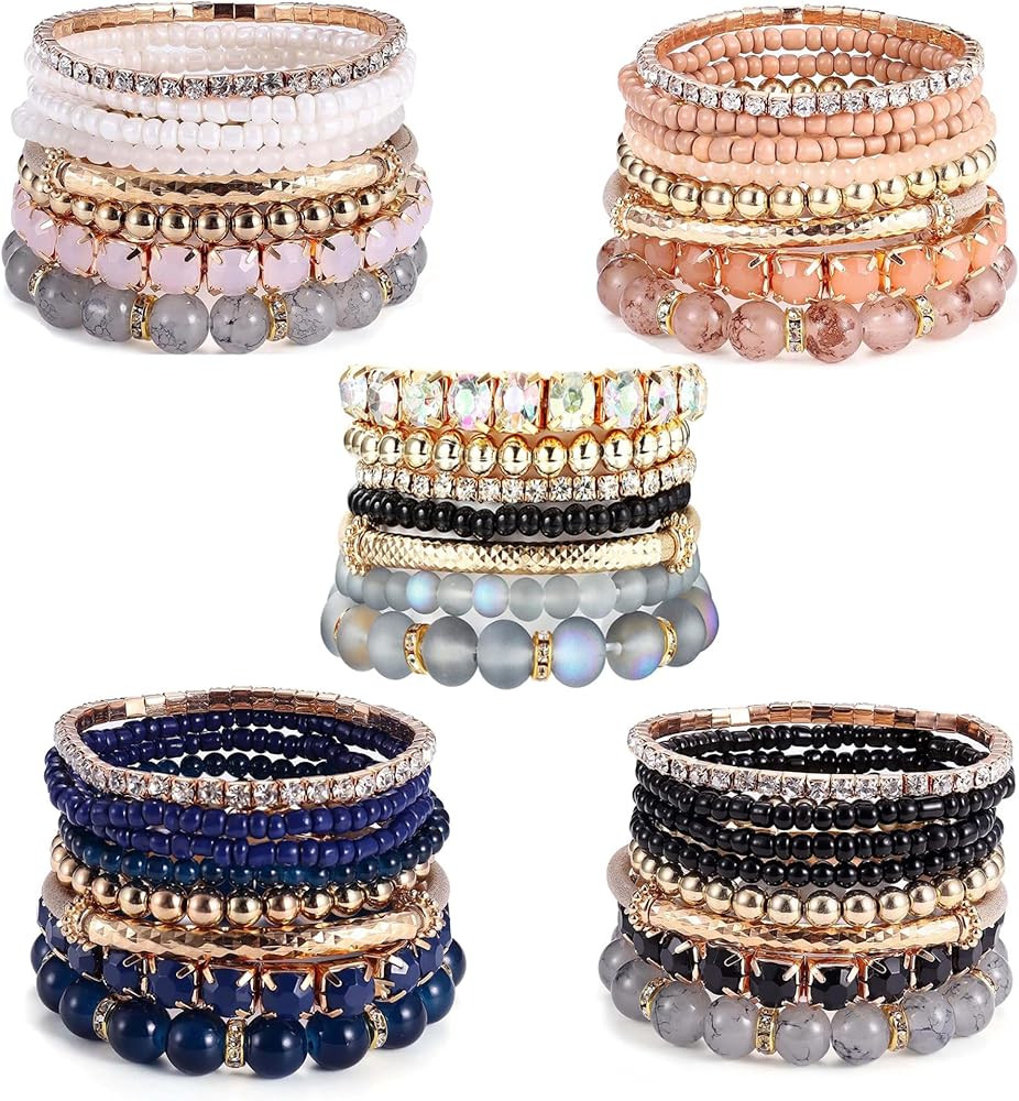 Tungary Boho Bead Bracelets for Women Stackable Stretch Bracelets Multilayered Bohemian Charm Bra... | Amazon (US)