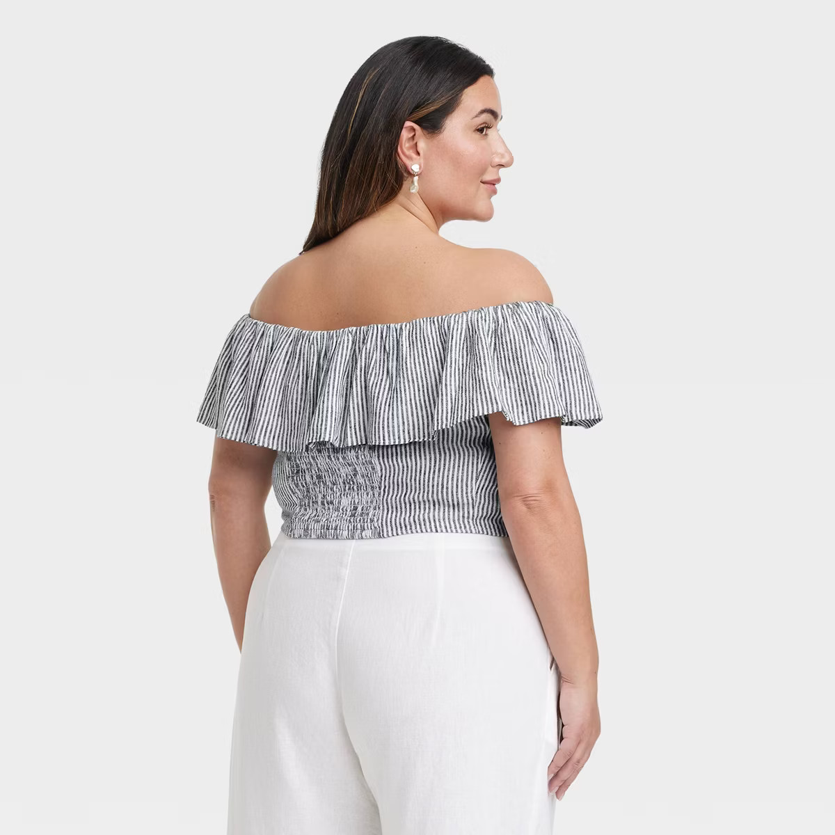 Women's Slim Fit Ruffle Sleeve Off the Shoulder Linen Blouse - A New Day™ | Target