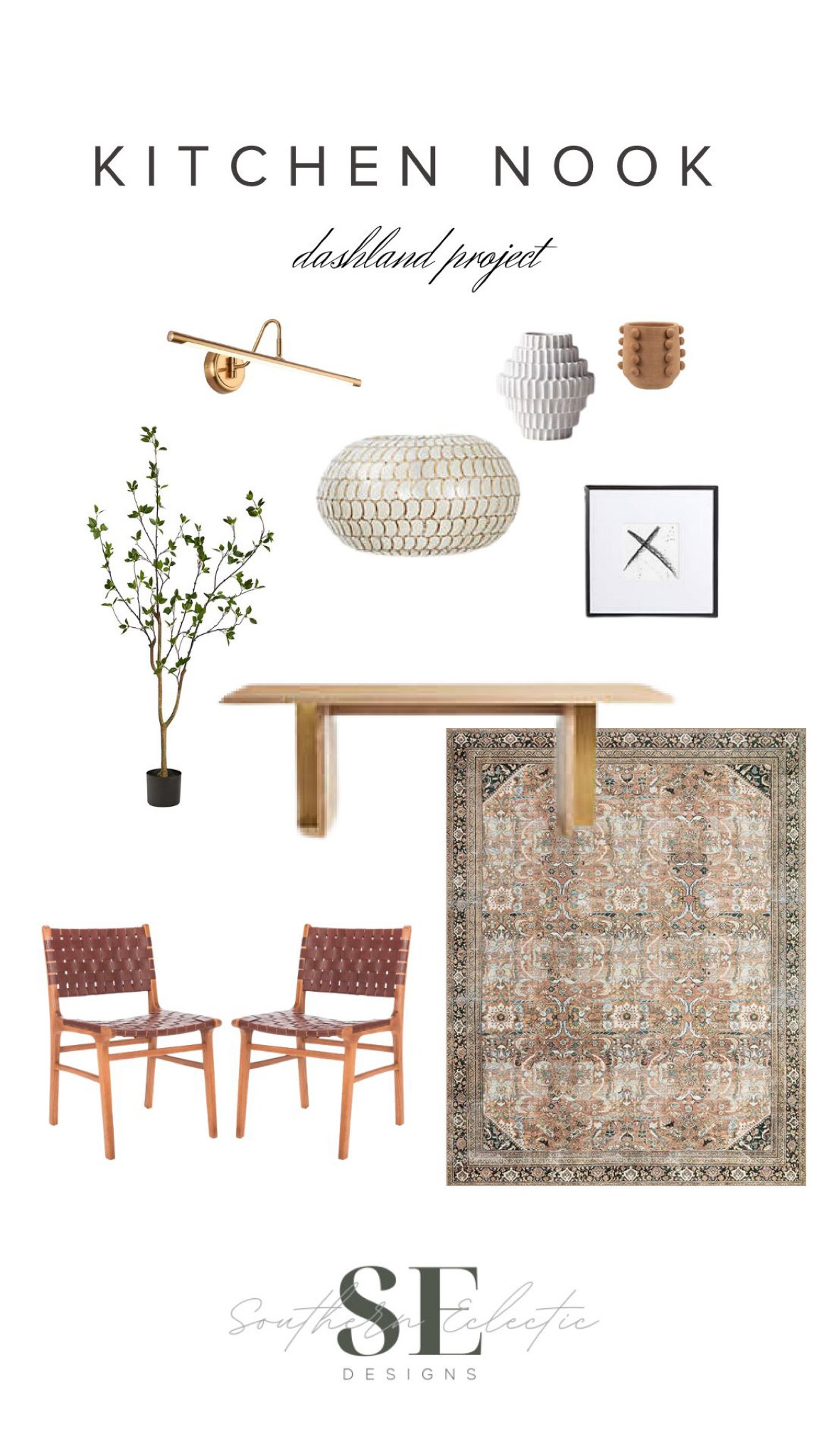 Dining table, capiz chandelier, art light, gallery wall frames, vases, dining chairs, vintage style rug, faux tree

#LTKhome #LTKunder100 #LTKFind