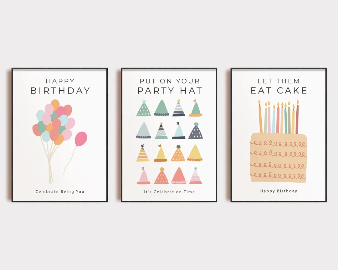 Colorful Kids Birthday Party Decor Set of 3 Prints Rainbow - Etsy | Etsy (US)