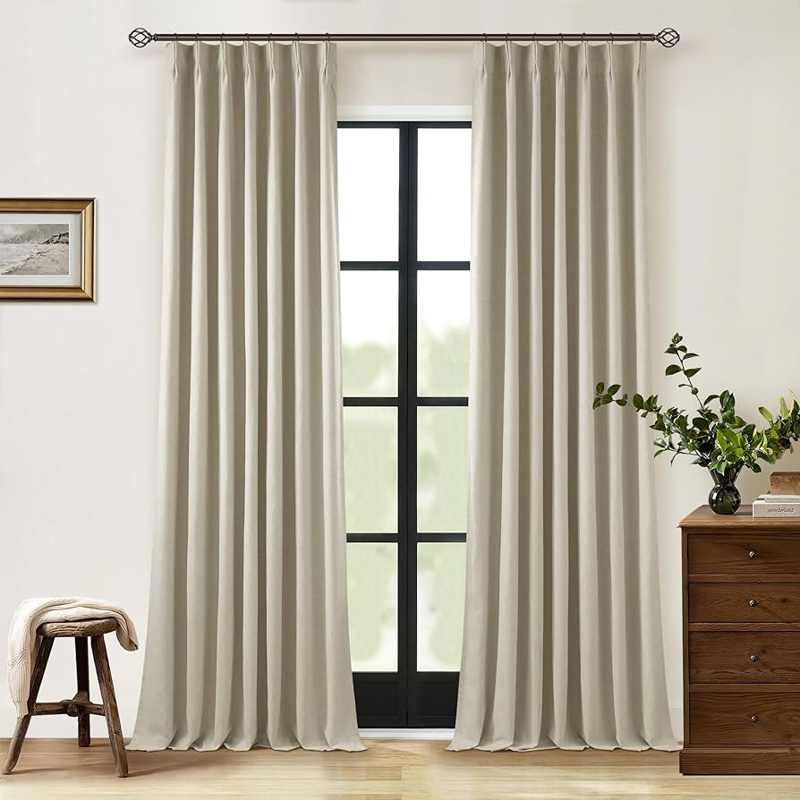 Neutral Pinch Pleat Linen Blackout Curtains 108 Inches Long 2 Panel Set for Living Room Back Tab ... | Amazon (US)