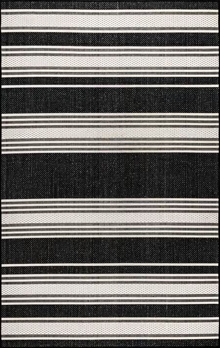 Black Romy Striped Indoor/Outdoor  Area Rug | Rugs USA