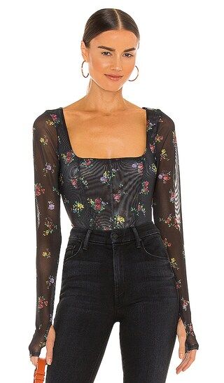 Kona Long Sleeve Corset Top in Noir Multi Floral | Revolve Clothing (Global)