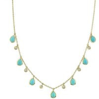 14K Yellow Gold Pear Turquoise Diamond Necklace Bezel Dangle Station 5.74 Tcw Natural Gift For Her | Etsy (US)