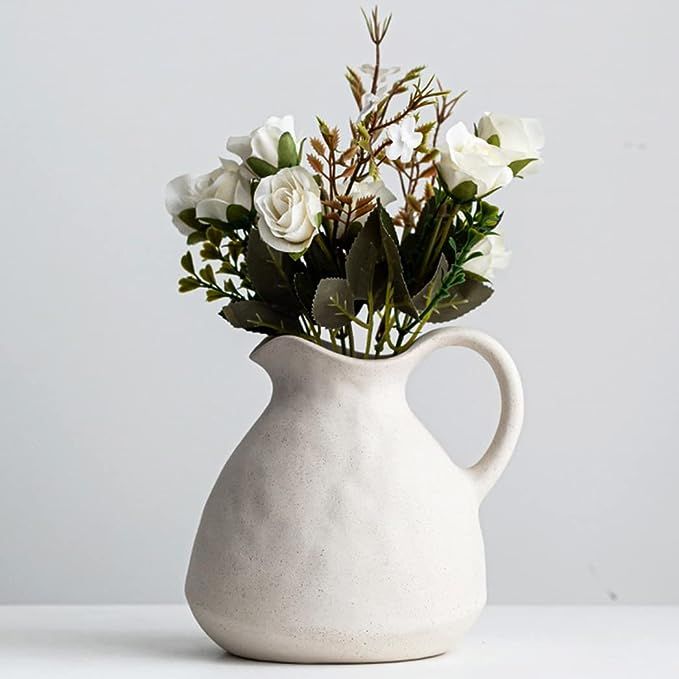 XIUWOUG White Pitcher Vase for Flowers,Farmhouse Pitcher Vase for Decor,White Ceramic Vase with H... | Amazon (US)
