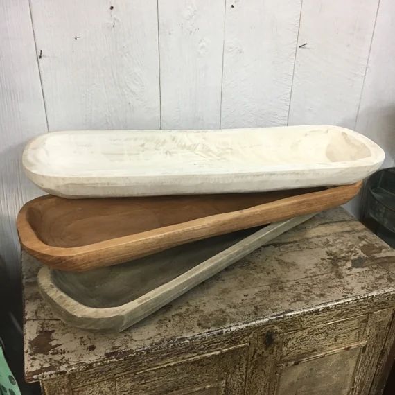 Large Long Skinny Carved Wooden Dough Bowl Trencher Centerpiece Tray 29”x9” Primitive | Etsy (US)