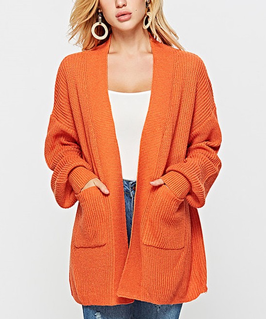 Maison Mascallier Women's Cardigans Orange - Orange Pocket Open Cardigan - Women | Zulily