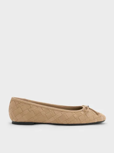 Ivette Faux Suede Woven Bow Ballet Flats
    
         - Sand | Charles & Keith US