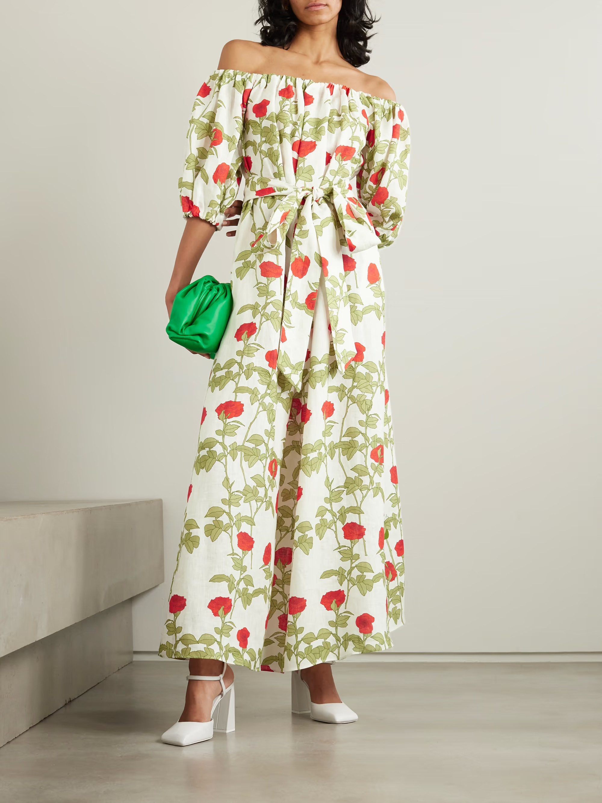 Zaza off-the-shoulder belted floral-print linen maxi dress | NET-A-PORTER (US)