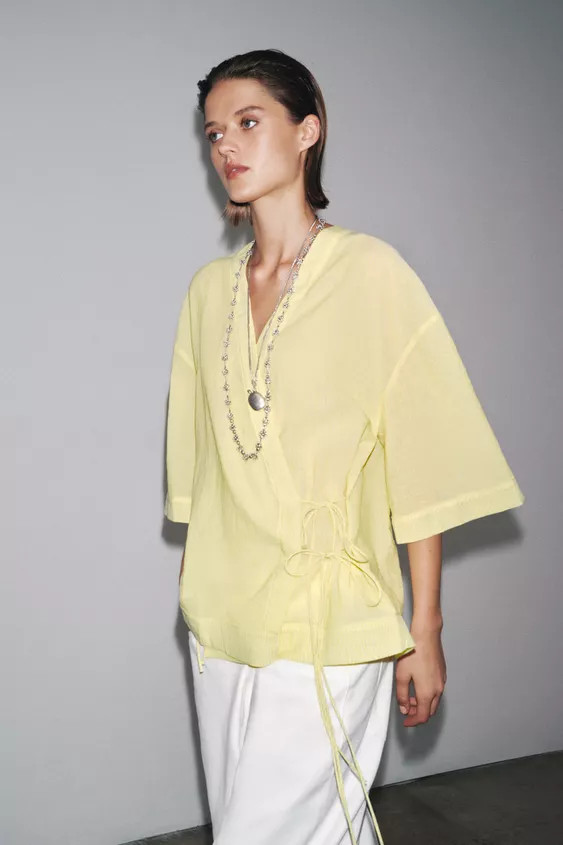 STRIPED KIMONO WITH TIES ZW COLLECTION | Zara Canada