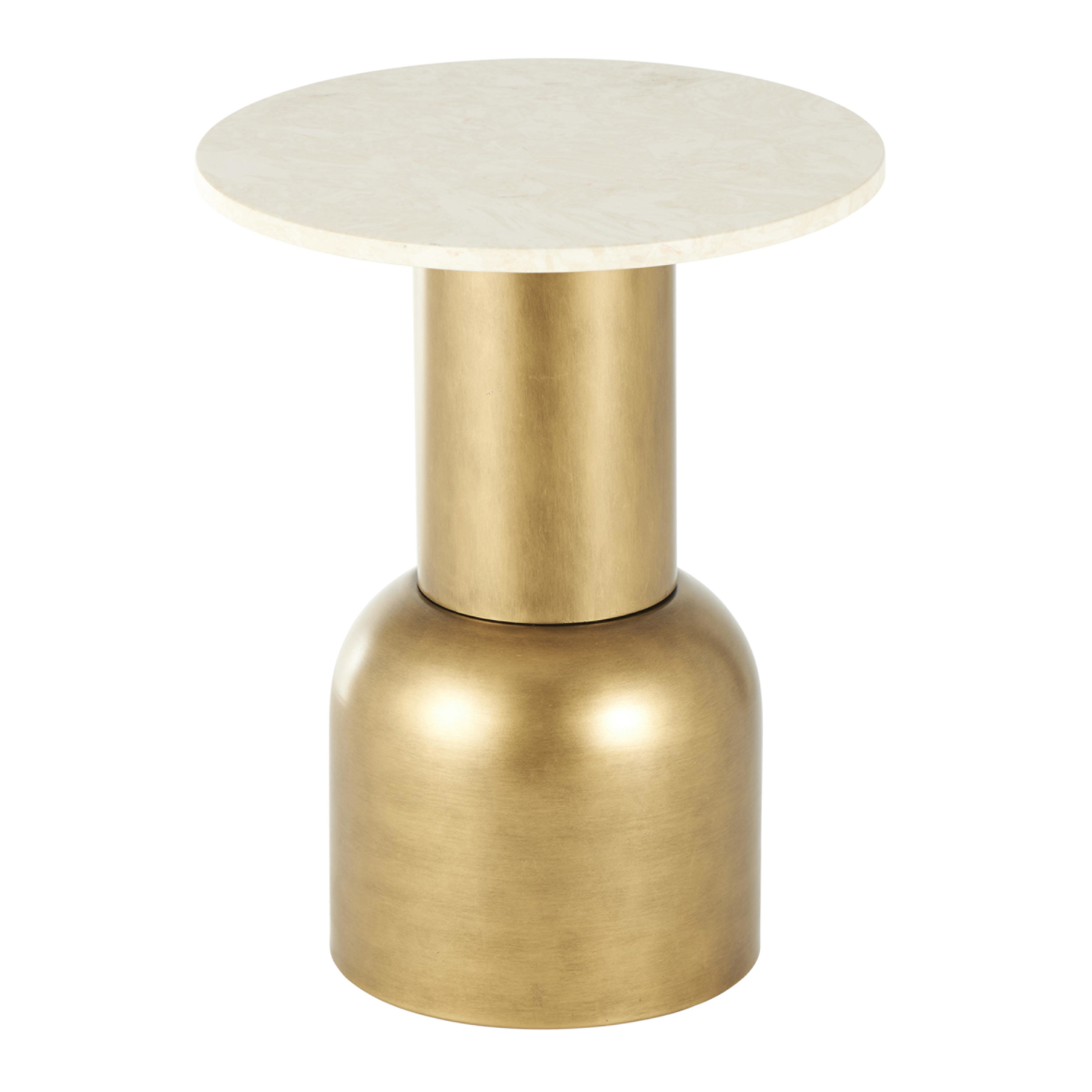 Torre Round Gold Metal and Marble Pedestal Side Table | World Market