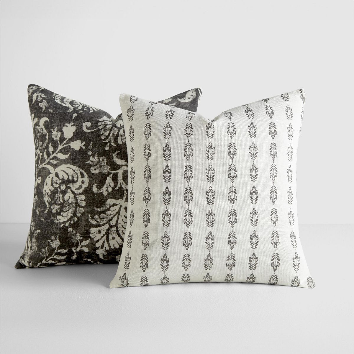2-Pack Cotton Slub Charcoal Distressed Floral Throw Pillows and Pillow Inserts Set - Becky Camero... | Target