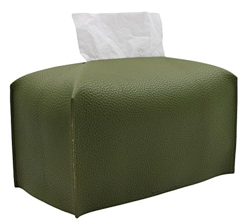 Livelab Tissue Box Cover, Rectangular Modern Decorative PU Leather Tissue Box Case Organizer Holder for Vanity Countertop, Night Stands, Livingroom, Office Desk & Car 9.5X5X5'' | Olive Green | Amazon (US)