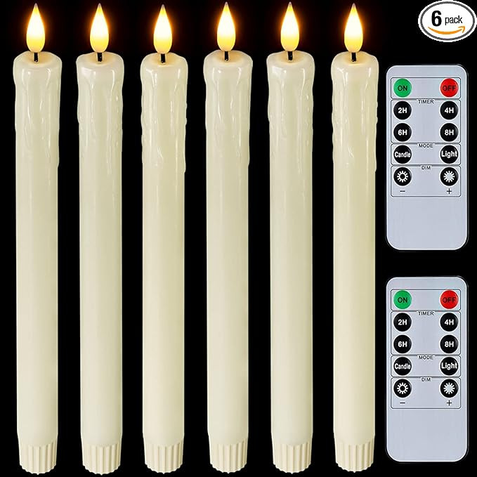 Homemory Real Wax LED Flameless Taper Candles with Remote Timer, 9.6 Inches Ivory Candlesticks, D... | Amazon (US)
