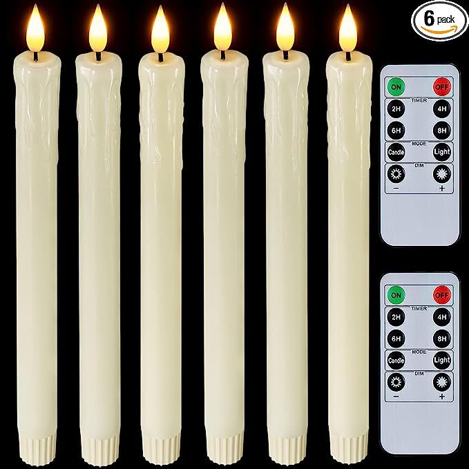Homemory Real Wax LED Flameless Taper Candles with Remote Timer, 9.6 Inches Ivory Candlesticks, D... | Amazon (US)