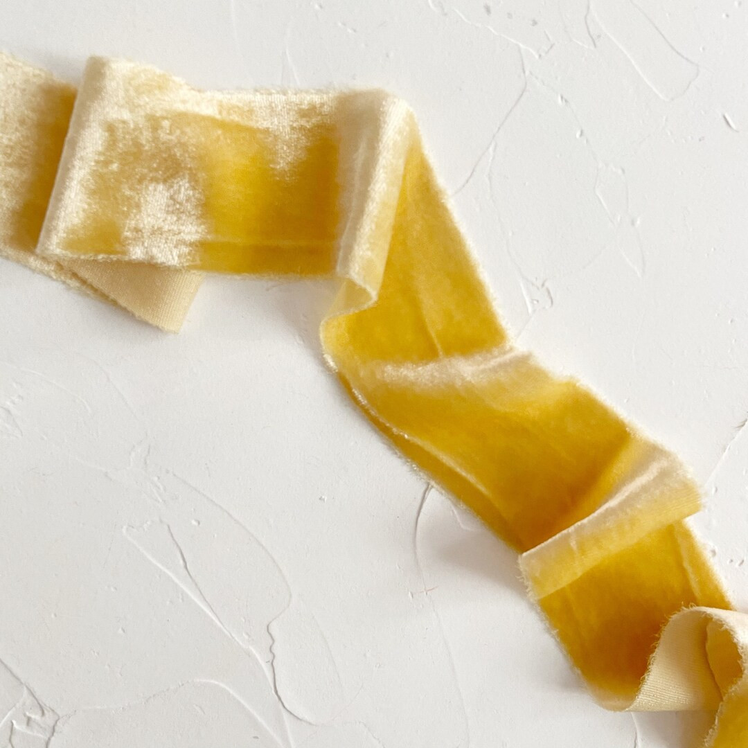 MANGO Yellow Hand Torn Silk Velvet Ribbon,hand Dyed ,marigold Velvet Ribbon, Ribbon for Christmas... | Etsy (US)