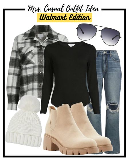 Plaid shacket Walmart outfit idea! 

#LTKstyletip #LTKunder50 #LTKSeasonal