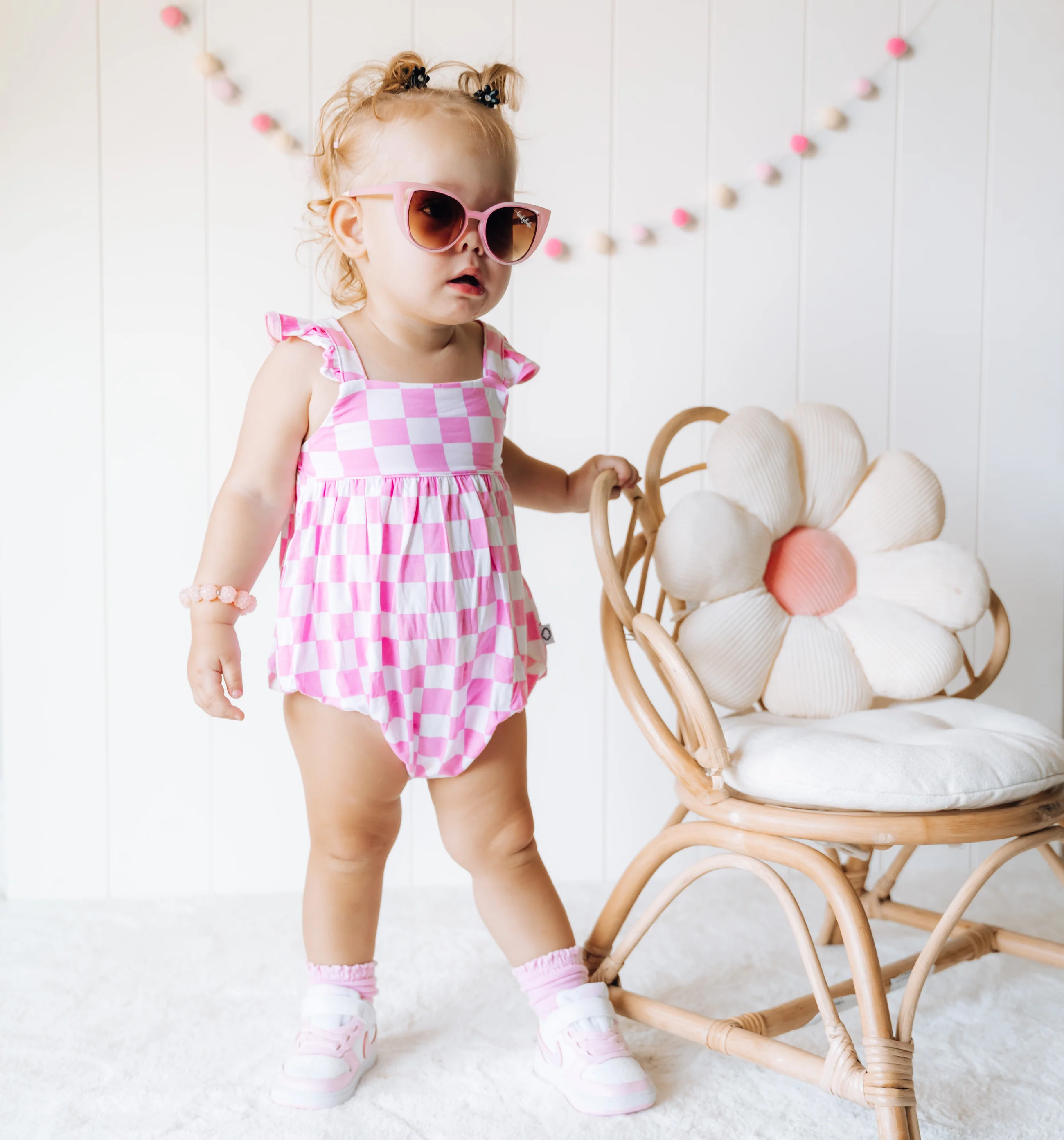 BUBBLEGUM CHECKERS DREAM BUBBLE ROMPER | Dream Big Little Co.