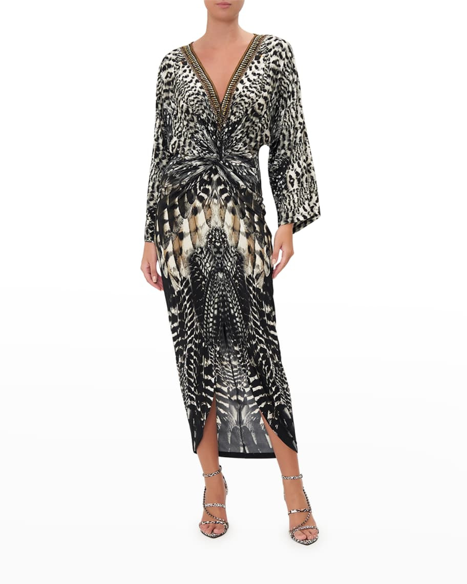 Camilla Long Split-Front Twist Silk Midi Dress | Neiman Marcus
