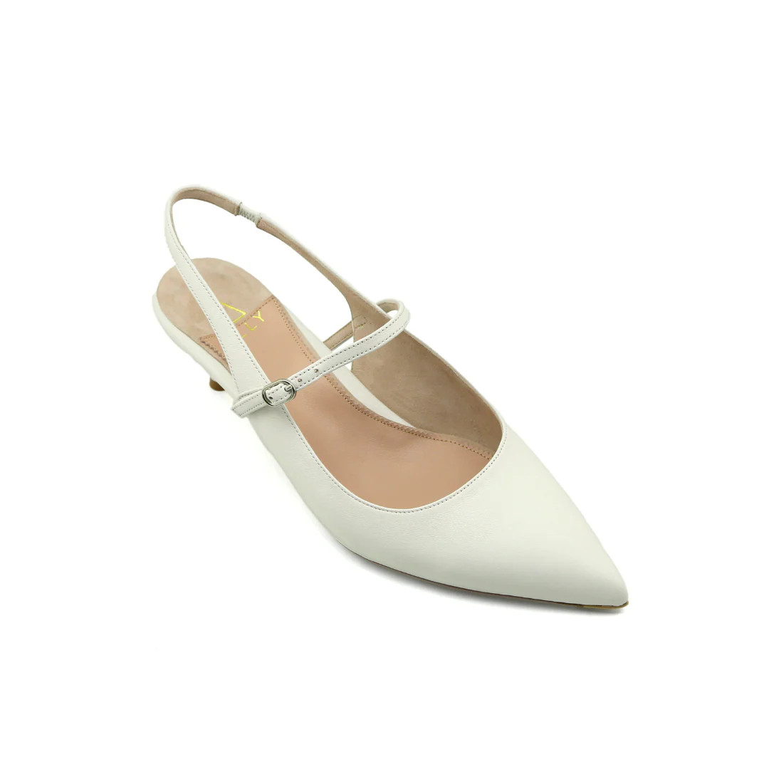 White Leather Mary Jane Slingback Kitten Heel | ALLY Shoes