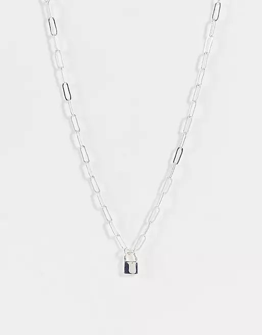 ASOS DESIGN silver plate necklace with mini padlock | ASOS (Global)